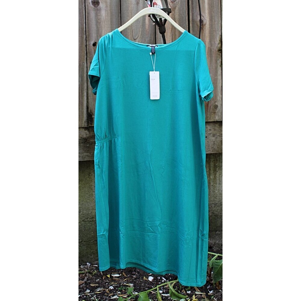 New w/Tags - Eileen Fisher - Asymmetric Hem Dress in Viscose Jersey, Turquoise S